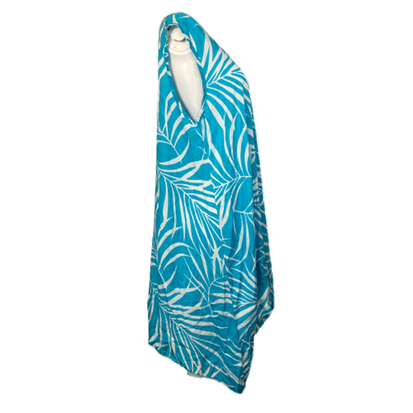 Tybee Island Clothing Dress Sz XL Blue White Leaf Handkerchief Shift Beach Cover - Picture 3 of 10